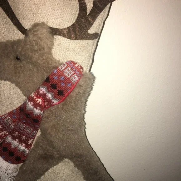 NWOT Holiday Christmas Reindeer Stocking L Cream - Picture 4 of 7